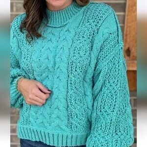 038 🎁🛍️ The Asterline 3 Cozy Cable Knit Sweater - Aqua Teal